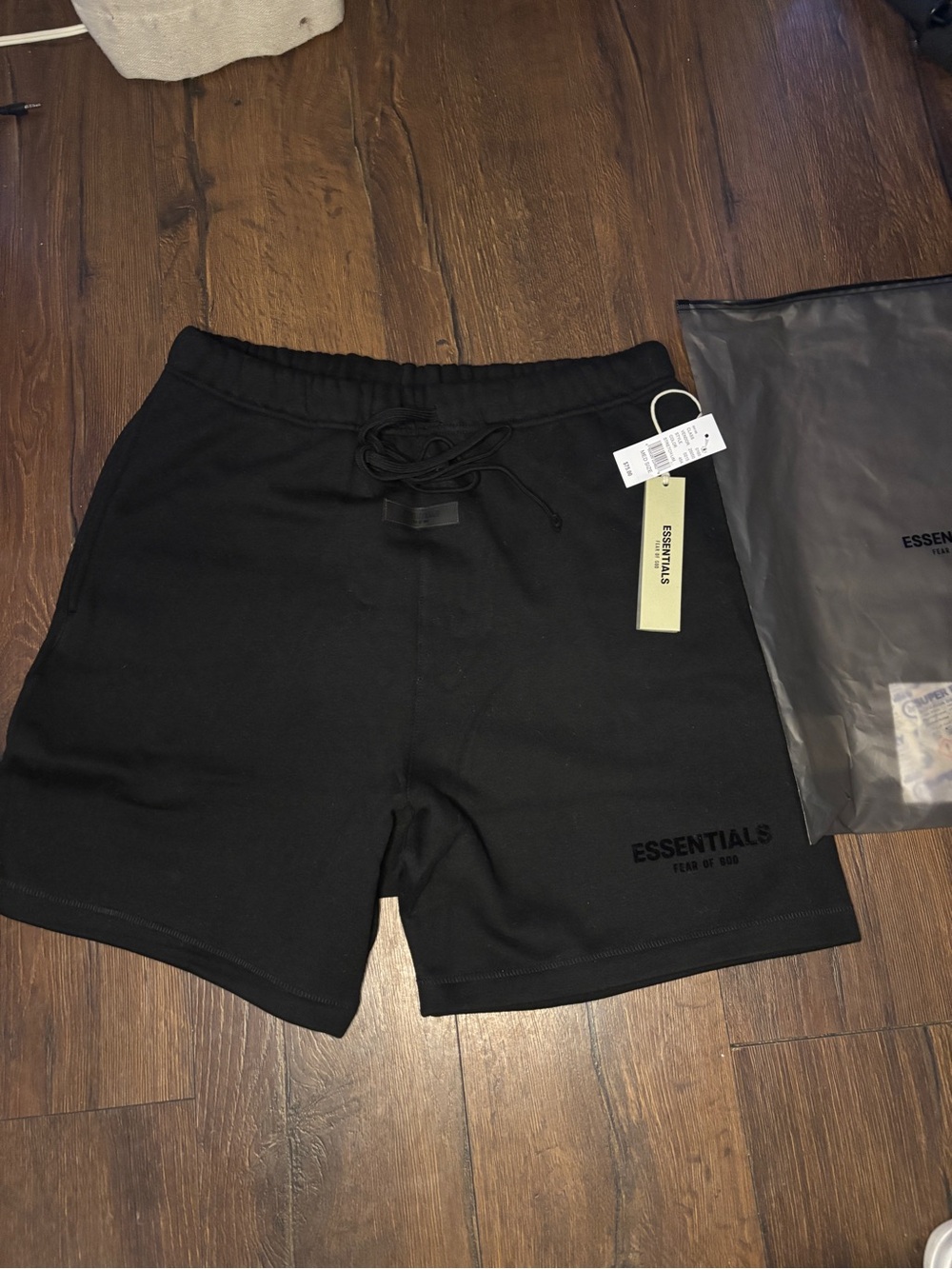 Essentials Men's Black Logo Athletic Shorts